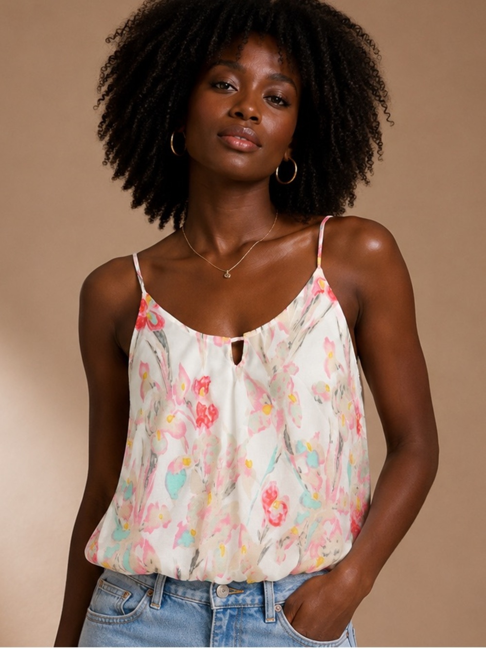 Skies Are Blue Watercolor Floral Cami Tank Top Size L